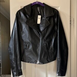 Anthropologie Classic Black Faux Leather Moto Jacket